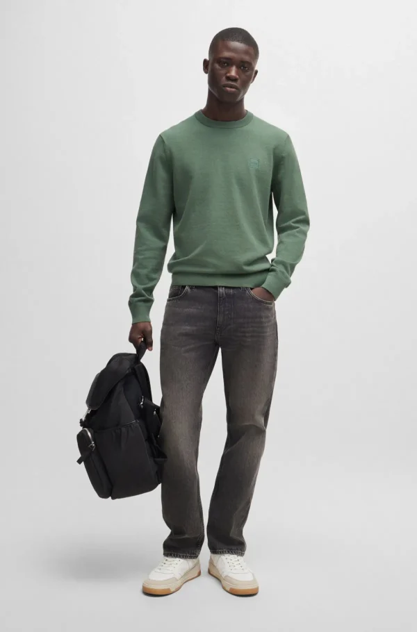 HUGO BOSS Camisolas E Cardigans>Camisola Com Gola Redonda Em Algodão E Caxemira Com Logótipo