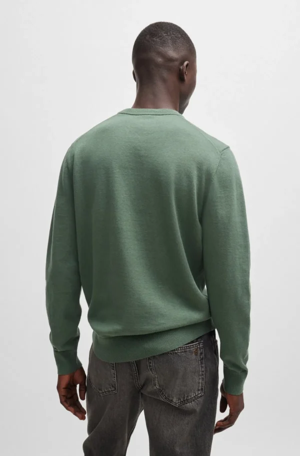 HUGO BOSS Camisolas E Cardigans>Camisola Com Gola Redonda Em Algodão E Caxemira Com Logótipo