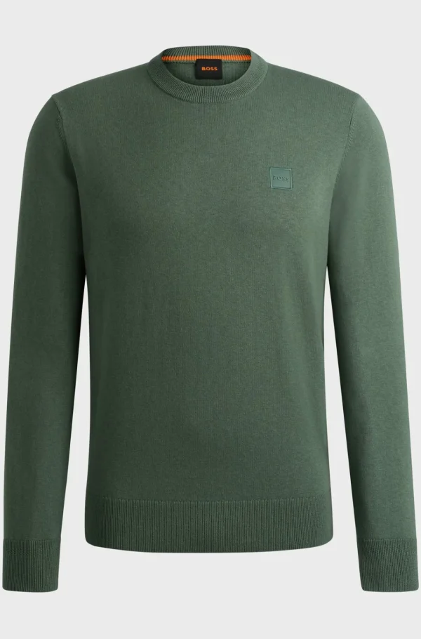 HUGO BOSS Camisolas E Cardigans>Camisola Com Gola Redonda Em Algodão E Caxemira Com Logótipo