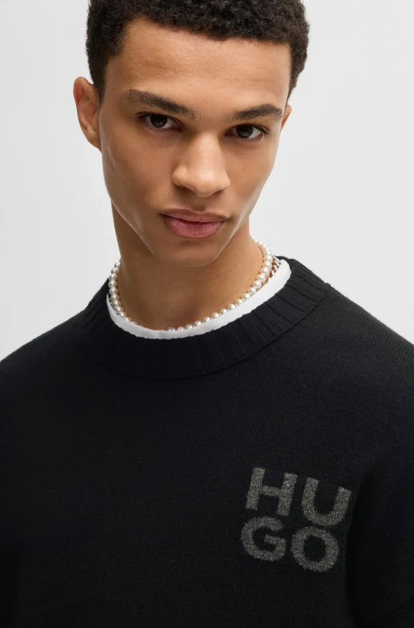 HUGO BOSS Camisolas E Cardigans>Camisola Com Logótipo Sobreposto Numa Mistura De Lã Virgem