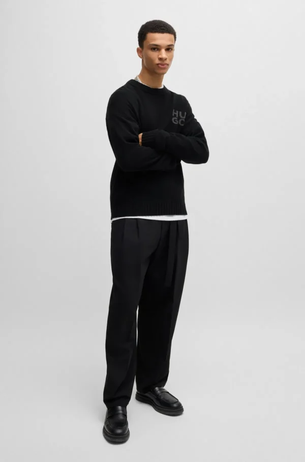 HUGO BOSS Camisolas E Cardigans>Camisola Com Logótipo Sobreposto Numa Mistura De Lã Virgem