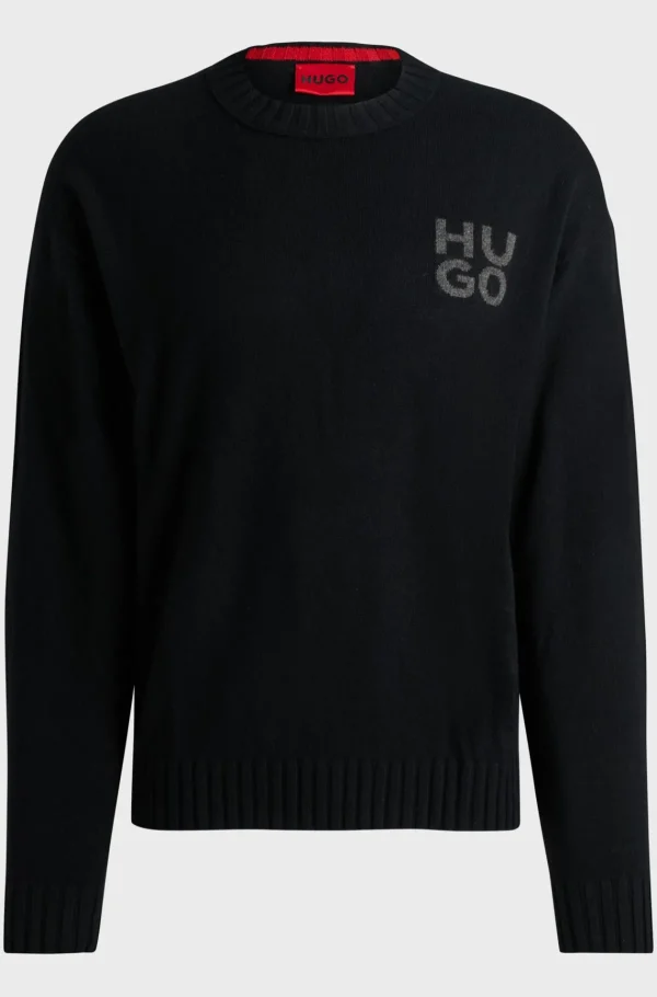 HUGO BOSS Camisolas E Cardigans>Camisola Com Logótipo Sobreposto Numa Mistura De Lã Virgem