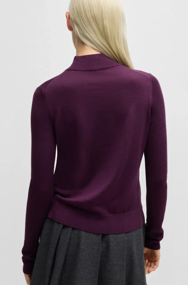 MULHER HUGO BOSS Camisolas E Cardigans>Camisola Com Meia Gola Alta Em Lã Virgem Com Mangas Caneladas