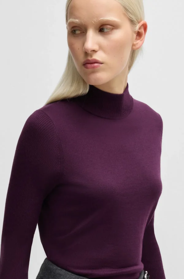 MULHER HUGO BOSS Camisolas E Cardigans>Camisola Com Meia Gola Alta Em Lã Virgem Com Mangas Caneladas