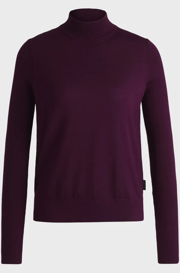 MULHER HUGO BOSS Camisolas E Cardigans>Camisola Com Meia Gola Alta Em Lã Virgem Com Mangas Caneladas
