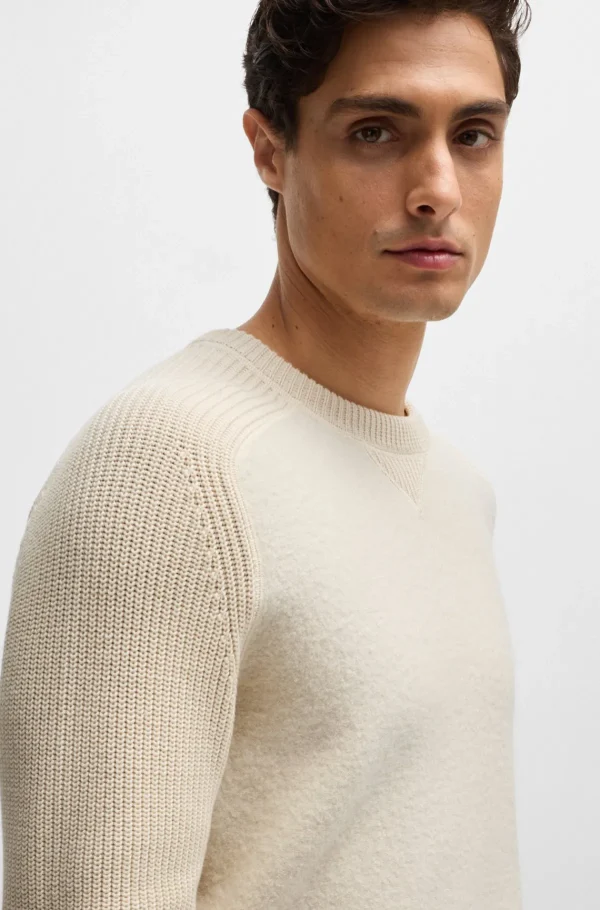 HUGO BOSS Camisolas E Cardigans>Camisola De Ajuste Regular Em Materiais Mistos Com Punhos Canelados