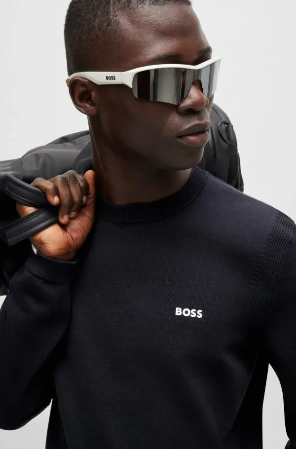 HUGO BOSS Camisolas E Cardigans>Camisola De Ajuste Regular Em Mistura De Algodão Com Logótipo Estampado