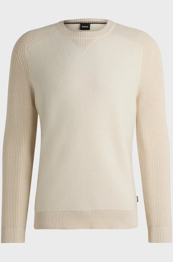 HUGO BOSS Camisolas E Cardigans>Camisola De Ajuste Regular Em Materiais Mistos Com Punhos Canelados
