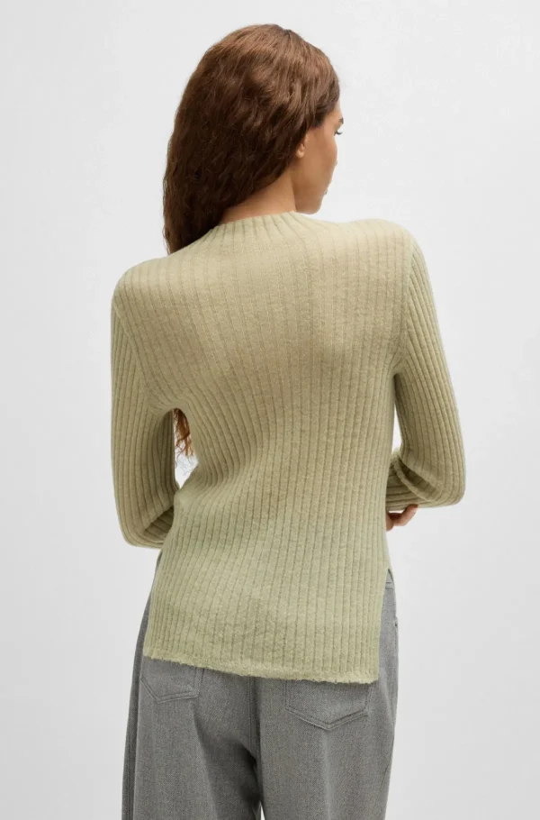 MULHER HUGO BOSS Camisolas E Cardigans>Camisola De Ajuste Slim De Mistura De Lã Com Aberturas Laterais