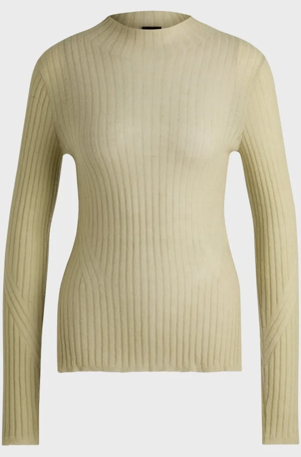 MULHER HUGO BOSS Camisolas E Cardigans>Camisola De Ajuste Slim De Mistura De Lã Com Aberturas Laterais