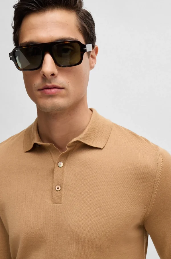 HUGO BOSS Camisolas E Cardigans>Camisola De Ajuste Slim Em Lã Virgem Com Colarinho Polo