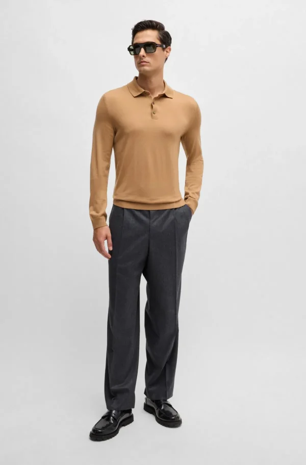 HUGO BOSS Camisolas E Cardigans>Camisola De Ajuste Slim Em Lã Virgem Com Colarinho Polo