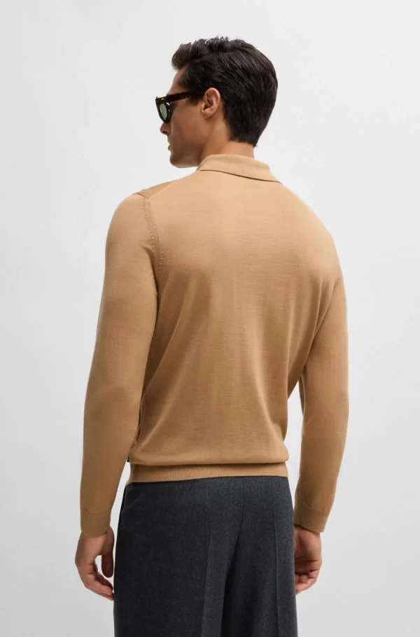 HUGO BOSS Camisolas E Cardigans>Camisola De Ajuste Slim Em Lã Virgem Com Colarinho Polo