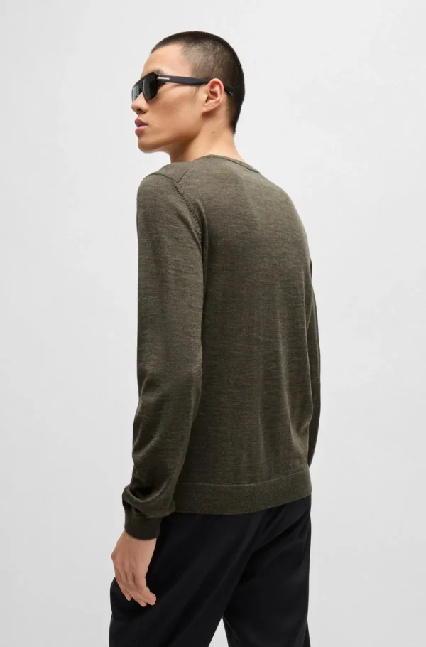 HUGO BOSS Camisolas E Cardigans>Camisola De Ajuste Slim Em Lã Virgem Com Gola Redonda