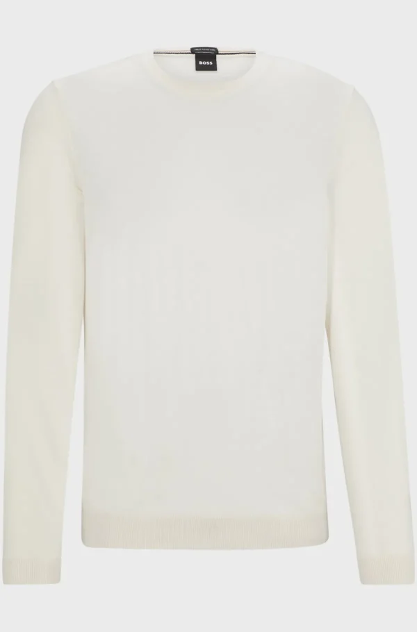 HUGO BOSS Camisolas E Cardigans>Camisola De Ajuste Slim Em Lã Virgem Com Gola Redonda