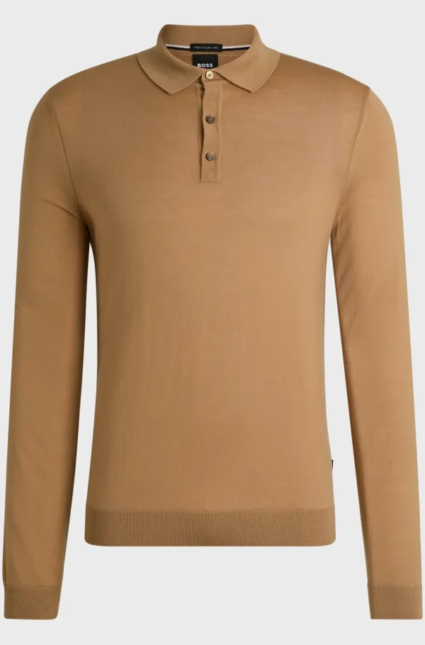 HUGO BOSS Camisolas E Cardigans>Camisola De Ajuste Slim Em Lã Virgem Com Colarinho Polo