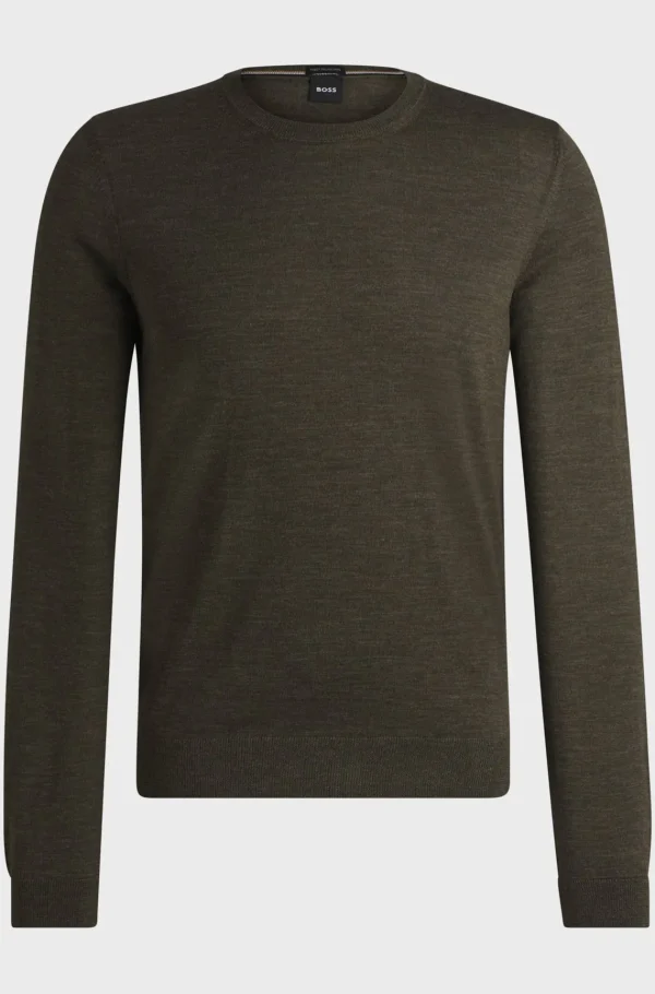 HUGO BOSS Camisolas E Cardigans>Camisola De Ajuste Slim Em Lã Virgem Com Gola Redonda
