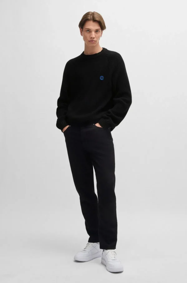HUGO BOSS Camisolas E Cardigans>Camisola De Algodão Canelada Com Emblema Com Logótipo