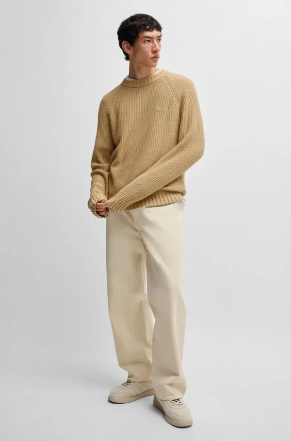 HUGO BOSS Camisolas E Cardigans>Camisola De Algodão Canelada Com Emblema Com Logótipo