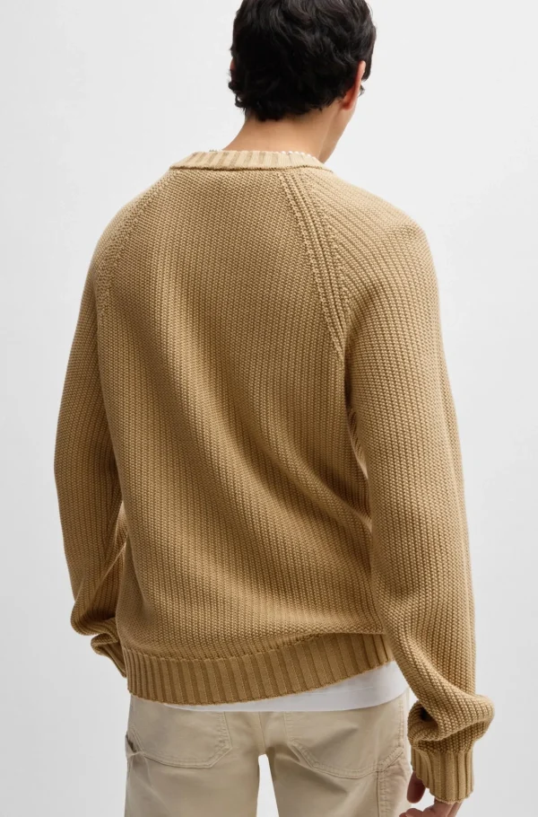 HUGO BOSS Camisolas E Cardigans>Camisola De Algodão Canelada Com Emblema Com Logótipo
