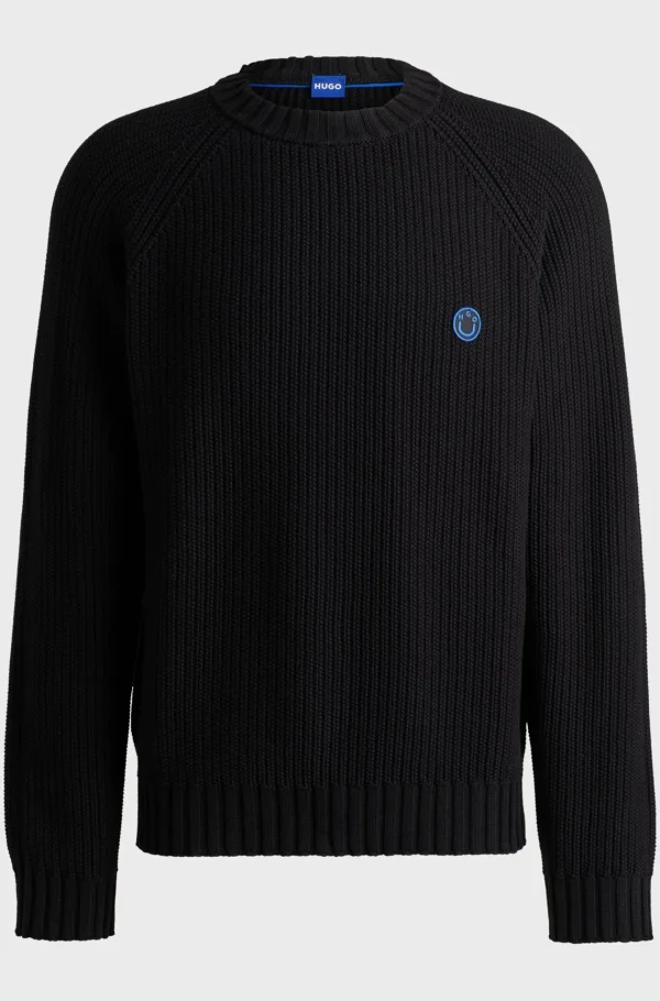 HUGO BOSS Camisolas E Cardigans>Camisola De Algodão Canelada Com Emblema Com Logótipo