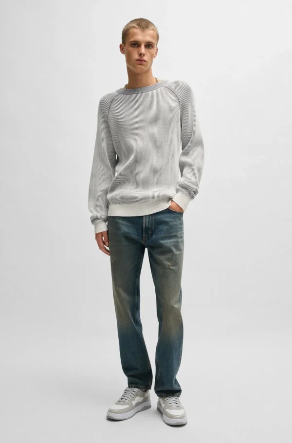 HUGO BOSS Camisolas E Cardigans>Camisola De Algodão Com Canelado De Dois Tons