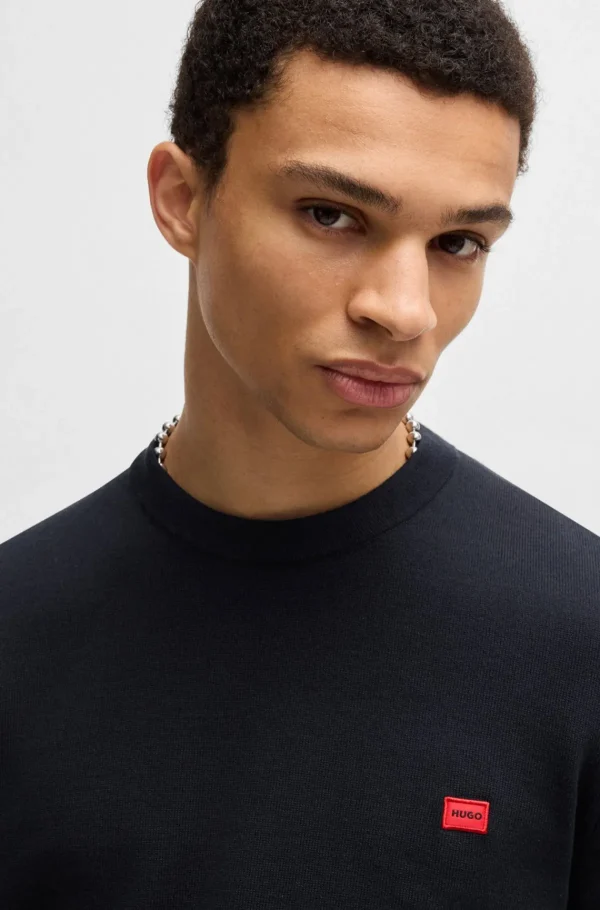 HUGO BOSS Camisolas E Cardigans>Camisola De Algodão Tricotado Com Etiqueta De Logótipo Vermelho