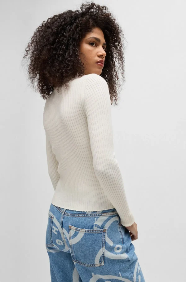 MULHER HUGO BOSS Camisolas E Cardigans>Camisola De Gola Alta Com Logótipo De Happy HUGO Bordado