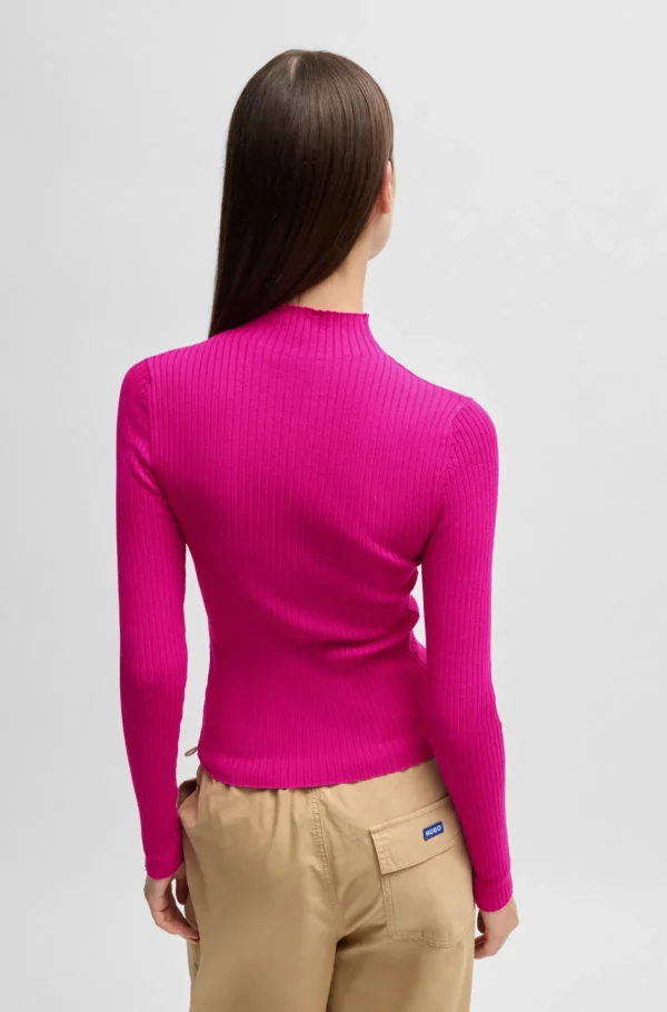 MULHER HUGO BOSS Camisolas E Cardigans>Camisola De Gola Alta Com Logótipo De Happy HUGO Bordado