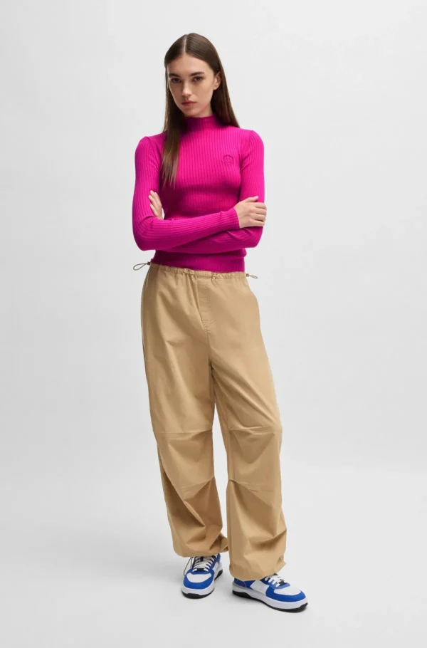 MULHER HUGO BOSS Camisolas E Cardigans>Camisola De Gola Alta Com Logótipo De Happy HUGO Bordado
