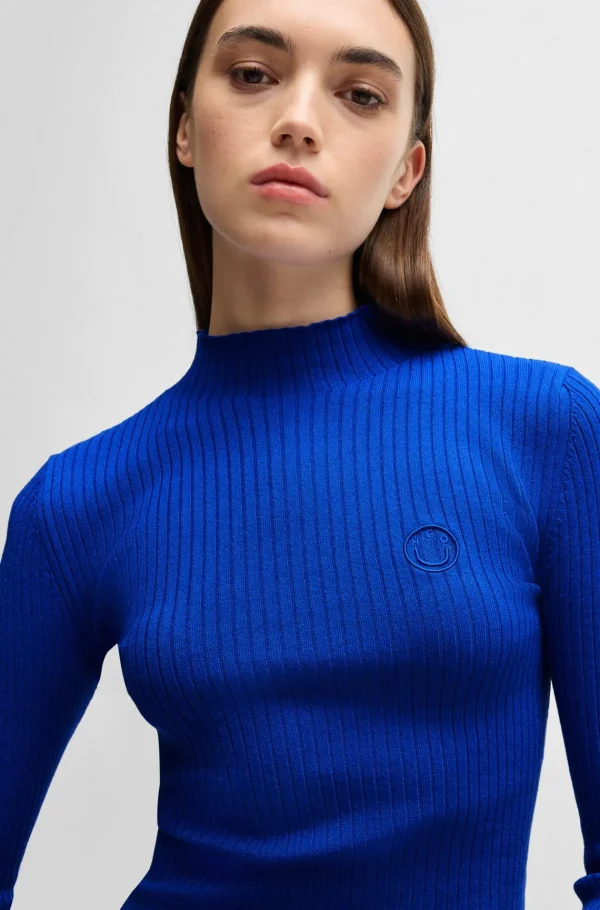 MULHER HUGO BOSS Camisolas E Cardigans>Camisola De Gola Alta Com Logótipo De Happy HUGO Bordado