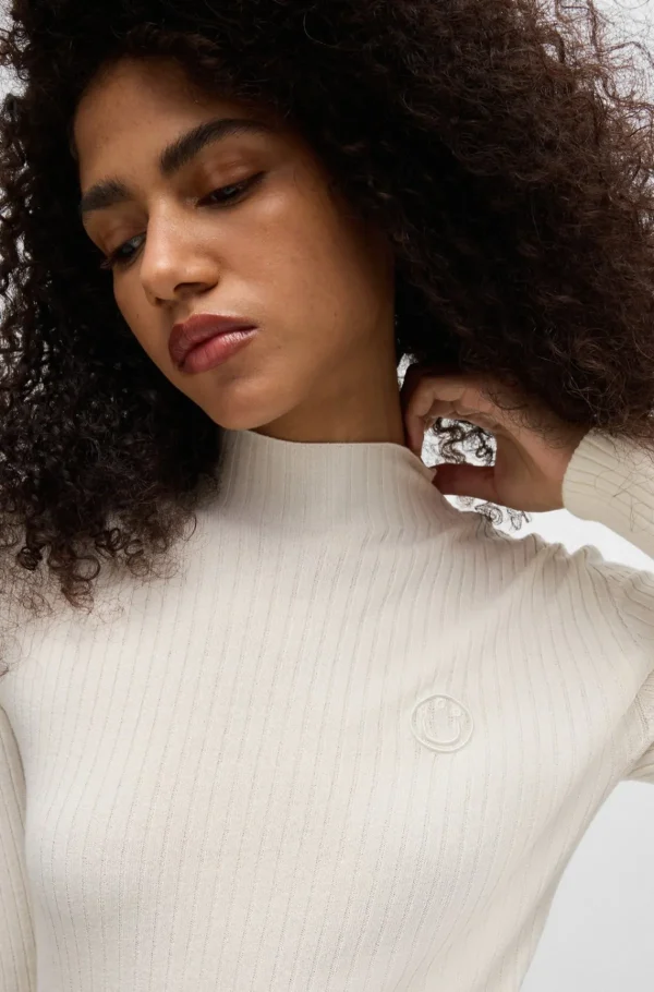 MULHER HUGO BOSS Camisolas E Cardigans>Camisola De Gola Alta Com Logótipo De Happy HUGO Bordado