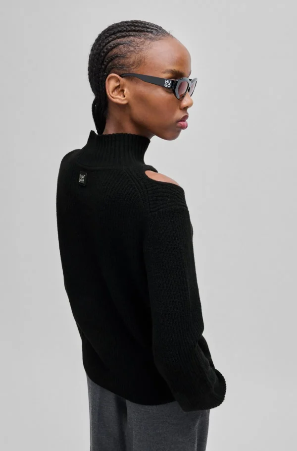 MULHER HUGO BOSS Camisolas E Cardigans>Camisola De Gola Alta De Ajuste Descontraído Com Detalhe Recortado
