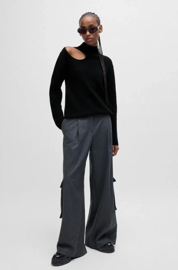 MULHER HUGO BOSS Camisolas E Cardigans>Camisola De Gola Alta De Ajuste Descontraído Com Detalhe Recortado