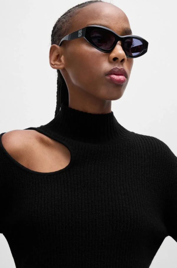 MULHER HUGO BOSS Camisolas E Cardigans>Camisola De Gola Alta De Ajuste Descontraído Com Detalhe Recortado