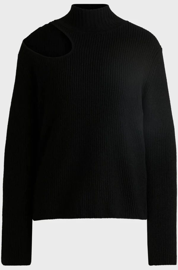 MULHER HUGO BOSS Camisolas E Cardigans>Camisola De Gola Alta De Ajuste Descontraído Com Detalhe Recortado