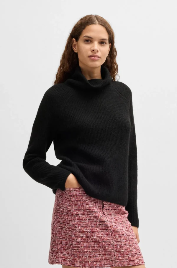 MULHER HUGO BOSS Camisolas E Cardigans>Camisola De Gola Alta Em Mistura De Lã Canelada