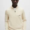 HUGO BOSS Camisolas E Cardigans>Camisola De Gola Com Fecho Em Mistura De Algodão Com Logótipo Estampado