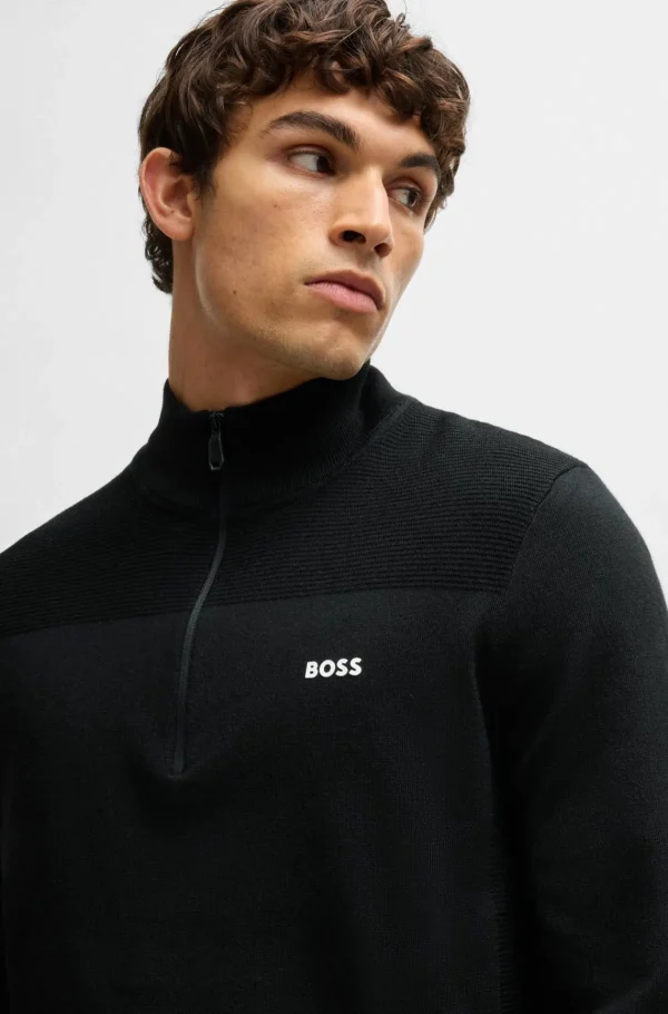 HUGO BOSS Camisolas E Cardigans>Camisola De Gola Com Fecho De Marca Em Tecido Dry-flex