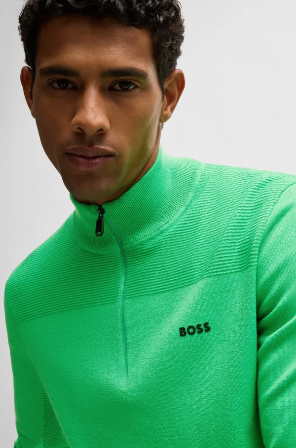 HUGO BOSS Camisolas E Cardigans>Camisola De Gola Com Fecho De Marca Em Tecido Dry-flex
