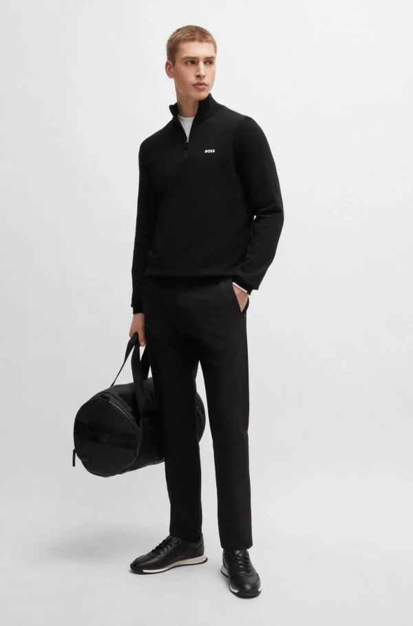 HUGO BOSS Camisolas E Cardigans>Camisola De Gola Com Fecho Em Mistura De Algodão Com Logótipo Estampado