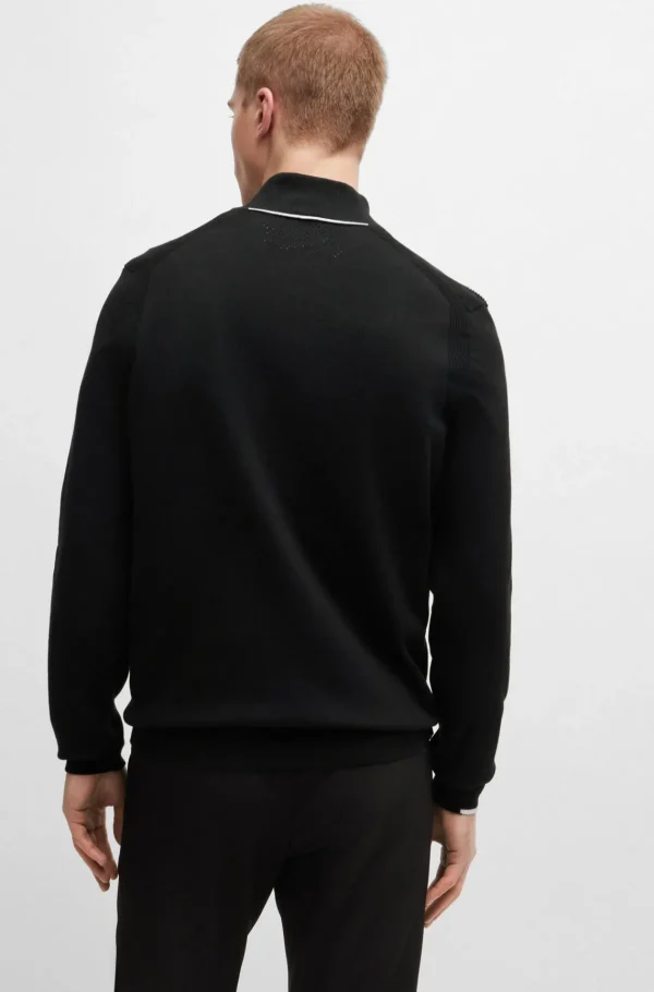 HUGO BOSS Camisolas E Cardigans>Camisola De Gola Com Fecho Em Mistura De Algodão Com Logótipo Estampado