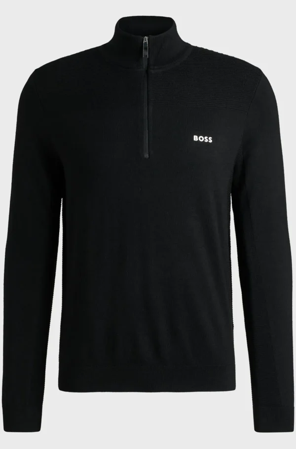 HUGO BOSS Camisolas E Cardigans>Camisola De Gola Com Fecho De Marca Em Tecido Dry-flex