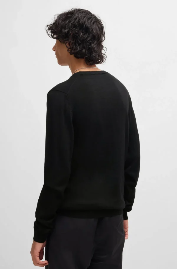 HUGO BOSS Camisolas E Cardigans>Camisola De Gola Em V De Ajuste Regular Em Lã Virgem