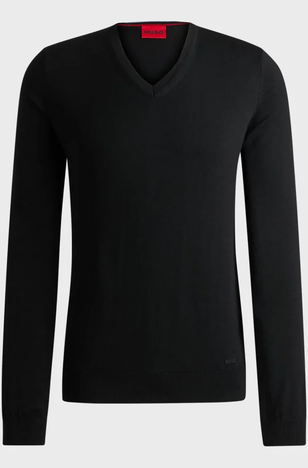 HUGO BOSS Camisolas E Cardigans>Camisola De Gola Em V De Ajuste Regular Em Lã Virgem