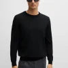 HUGO BOSS Camisolas E Cardigans>Camisola De Gola Redonda Em Lã Virgem Com Logótipo Bordado