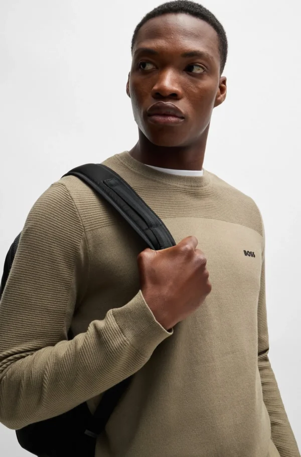 HUGO BOSS Camisolas E Cardigans>Camisola De Gola Redonda De Marca Em Tecido Dry-flex