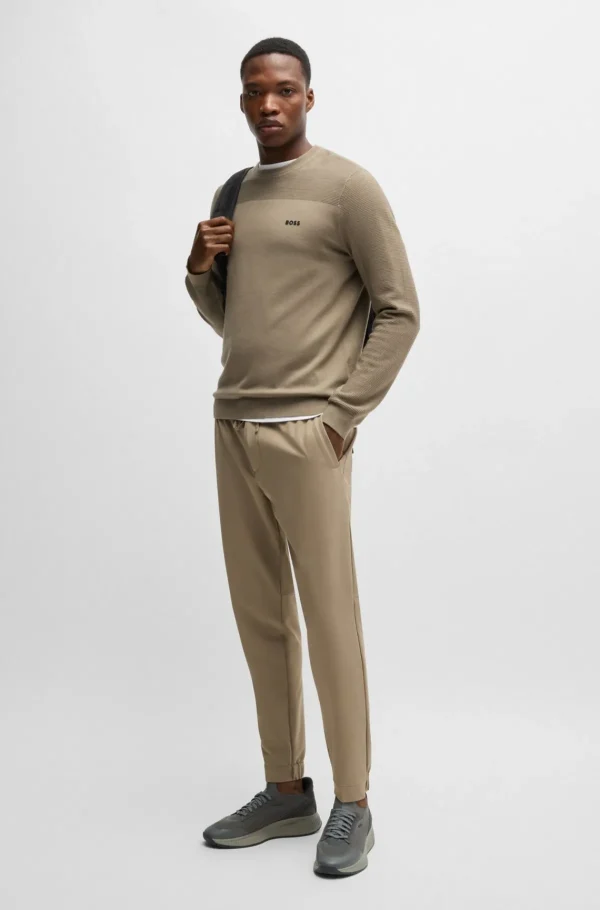 HUGO BOSS Camisolas E Cardigans>Camisola De Gola Redonda De Marca Em Tecido Dry-flex