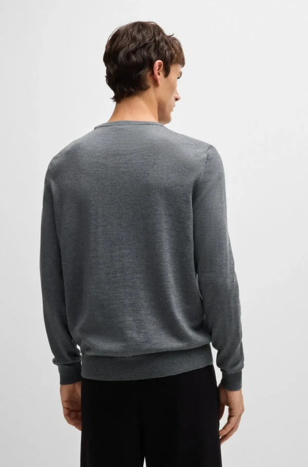 HUGO BOSS Camisolas E Cardigans>Camisola De Gola Redonda Em Lã Virgem Com Logótipo Bordado