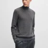 HUGO BOSS Camisolas E Cardigans>Camisola De Meia Gola Em Algodão E Lã Virgem